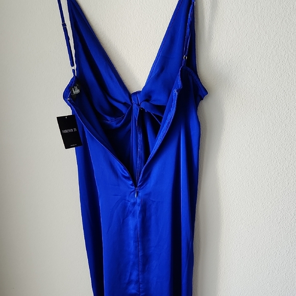 Forever 21 Royal Blue Maxi Slip Sheath Dress Cami Straps High Slit Sz L NWT - Picture 9 of 16